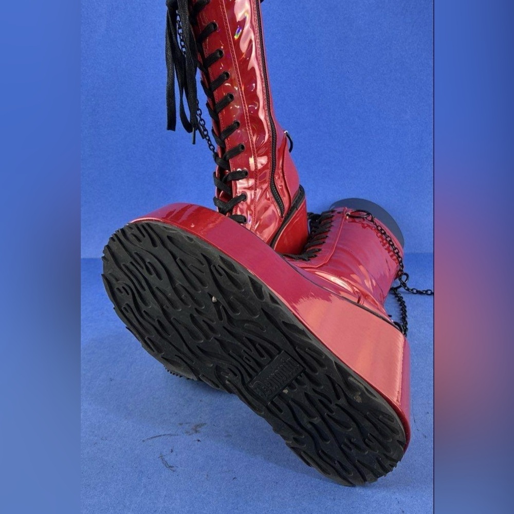 Demonia Swing-150 Red Platform Knee High Boots - image 8